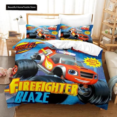 Cartoon Blaze en de Monster Machines Snelheid Beddengoed Set Jongens Meisjes Eenpersoons Tweepersoons Maat Dekbedovertrek Kussensloop Bed Jongens Volwassene US Twin 173x218cm