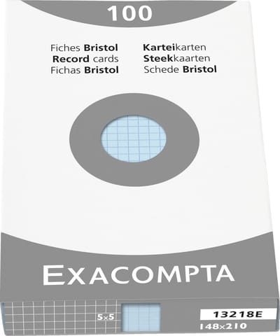 Exacompta etui 100 steekkaarten bristol geruit 5x5 niet geperforeerd 148x210mm - Hemelsblauw - 13218E