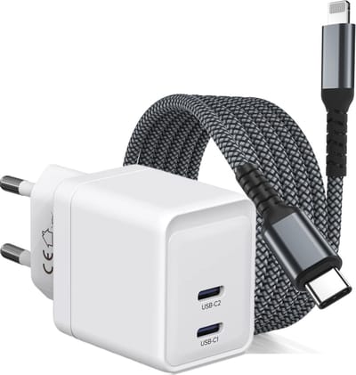 Snellader geschikt voor iPhone - Oplader geschikt voor iPad - 2 Meter - Usb C Adapter - 35w - Dynamische Snellader - Usb C Power Adapter - Dubbele usb C Oplader