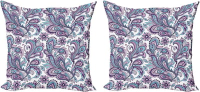 ABAKUHAUS Paisley decoratieve kussenhoes, 2 stuks, Boheemse bloemenprint, 50x50 cm, wit, violet, blauw