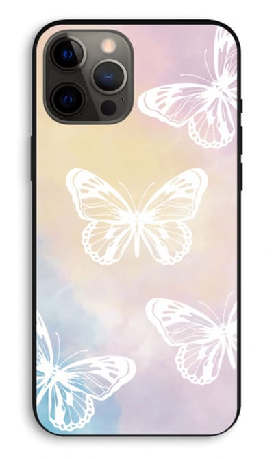 Case Company® - Hoesje geschikt voor iPhone 12 Pro Max hoesje - White butterfly - Biologisch Afbreekbaar Telefoonhoesje - Bescherming alle Kanten en Schermrand