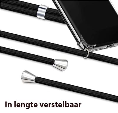 Geschikt voor iPhone X / XS hoesje met koord transparant Siliconen Zwart – Geschikt voor iPhone XS backcover - Geschikt voor iPhone X case – oTronica koord hoesje Geschikt voor iPhone