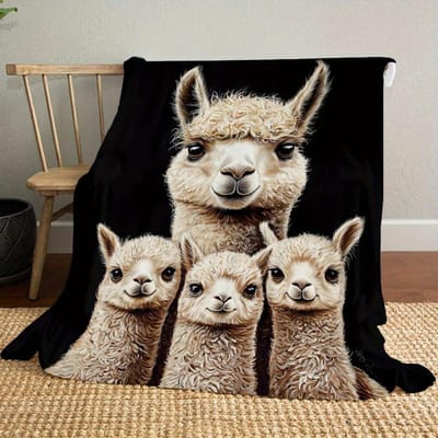 Op maat gemaakt Alpaca Familie Fleece Deken Gepersonaliseerde Naam Tekst Schattige Dier Print Plaid Zacht Warm Alle Seizoenen Beddengoed Cadeau Voor Dier 70x100cm28x39in black