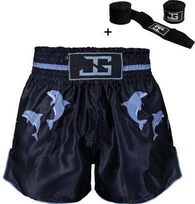 Joyagear Kinder Kickboksbroek XXS – Dolfijn Design – Lichtgewicht Polyester – Maximale Bewegingsvrijheid – Inclusief Bandage