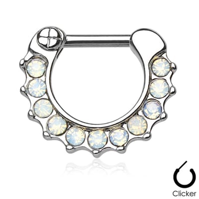 Piercing clicker 11 steentjes - opalite - LMPiercings