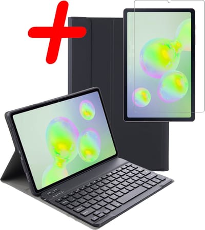 Hoes Geschikt voor Samsung Galaxy Tab S6 Lite - Met Screenprotector - Toetsenbord Case - Keyboard Book Cover - Hoesje - Zwart