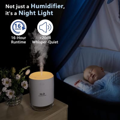 Luchtbevochtiger Kamer - Mini Verdamper - Binnen Lucht Verbeteren - Automatische Uitschakeling - 500 ml Capaciteit - Wit