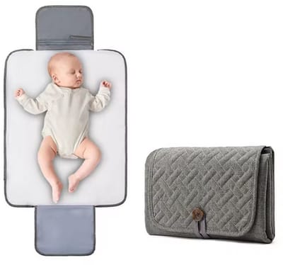 Baby verschoonmat Groot - Grijs - Luxe - baby’s en peuters 0-3 jaar – waterdicht, hoge kwaliteit met extra vakken – 70×54 cm (ingevouwen 17×26 cm)