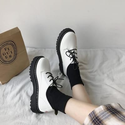 Dames Leren Veterschoenen Vrouwelijke Dikke Zool Loafers Ronde Neus Platform Casual Lolita Mary Jane Schoenen Zapatos Mujer 37 gray