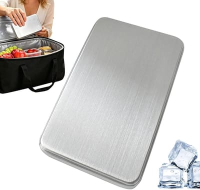Koelvinnen Van Roestvrij Staal - Herbruikbaar Koelelementen - Koelelementen Voor Koelbox - 17.5 X 11.5 Cm - Platte Koelelementen - Kleine Koelelementen - Maaltijd Voorbereiding - Geschikt Voor Lunchtrommels, Picknicks, Kamperen En Wandelen - Zilver