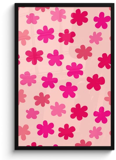 Poster in lijst - Fotolijst 60x90 cm - Posters - Bloemen - Patroon - Roze - Posterlijst zwart - Decoratie - Wanddecoratie woonkamer - Muurdecoratie slaapkamer