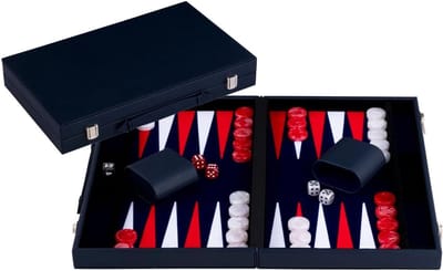 Backgammon Spel - Strategiespel Koffer - Spelavonden Organiseren - Luxe Kunstleren Koffer - 386 cm - Rood/Wit