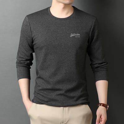 Heren Ronde Hals Lente Nieuw T-shirt met Lange Mouwen voor Jongeren en Middelbare Leeftijd Dunne Katoenen Tops Heren Casual Pullover Ronde Hals XXXXL gray