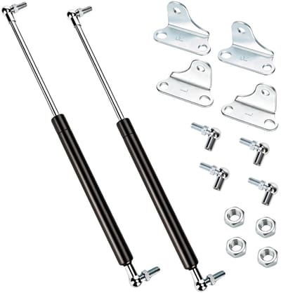 Dailygoods- Gasdrukveer 380 mm - 200 N - 2 Stuks - L-vormige Houder - Universele Hydraulische Beugel - Voor Zware Kastdeuren - Gasdemper