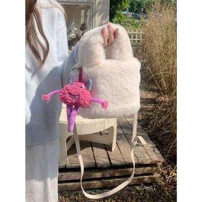 Sac Moelleux pour Femmes En Automne et Hiver Nouveau Sac à Main Rose Rouge Poupée Monstre Fourrure Sac Seau gray