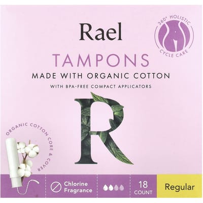 Rael, Tampons en coton biologique, réguliers, sans parfum, 18 unités