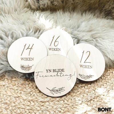 BONT | Mijlpaalcirkels Hout - Yn blide ferwachting FRIES - Lasergravure - Baby - Rond - Milestone kaarten - Babyshower of kraamcadeau - Newborn - Weken en maanden - Zwanger - In Verwachting - Geboorte cirkels