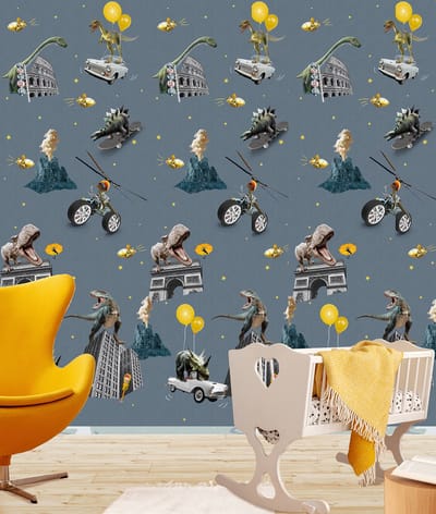 INGK Kinderbehang - Olive & Noah - It's A Crazy World Blue