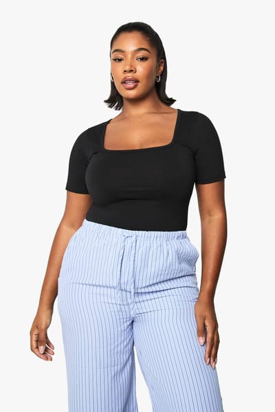 boohoo Dames Plus katoenen bodysuit met vierkante halslijn | Zwart | Maat: 44