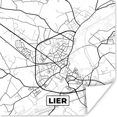 Poster Zwart Wit – België – Plattegrond – Stadskaart – Kaart – Lier - 100x100 cm XXL