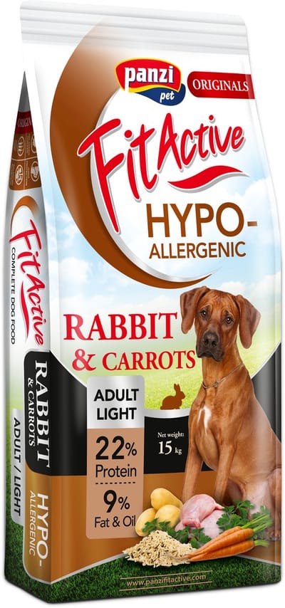 Fit Active Hypoallergenic Rabbit – Hondenbrokken met konijn zonder kip, rund en lam – Hypoallergeen hondenvoer voor gevoelige honden en gewichtsbeheersing – 15kg