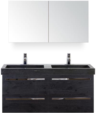 Seville Badmeubelset 120 cm - 4 Laden Black Oak - Wastafel Hardsteen Wit Lucca met Spiegelkast