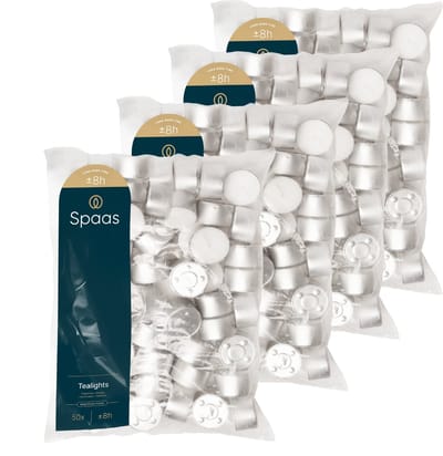 Spaas Theelichten Kaarsen Grootverpakking - Wit - circa 8u - Ø3,9cm - 200 stuks