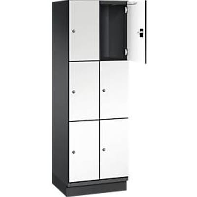 C+P Cambio lockerkast, 2 vakken, 6 vakken, met plint, B 600 x D 525 x H 1980 mm, zwart-grijs/wit