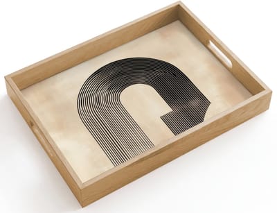 Dienblad hout 40x30 cm - Schootdienblad - Boog - Strepen - Minimalistisch - Zwart - Borrelplank rechthoek - Plateau dienbladen