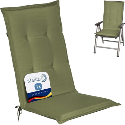 Beautissu Loft HL Stoelkussen Hoge Rugleuning 120x50 cm Olijfgroen – Tuinstoelkussen UV-bestendig