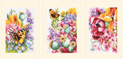 Lanarte Borduurpakket - Borduurset - Borduurpakket volwassenen - Telpakket - 10.5 x 15cm - Wenskaart kit - Kleurig bloemenboeket - Marjolein Bastin - Set van 3 - PN-0224152
