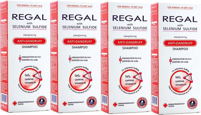 Regal Anti Roos Selenium Sulfide Shampoo Voordeelverpakking 4 Stuks – Normaal & Droog Haar – met Cafeïne & Niacinamide – 4 x 200ml