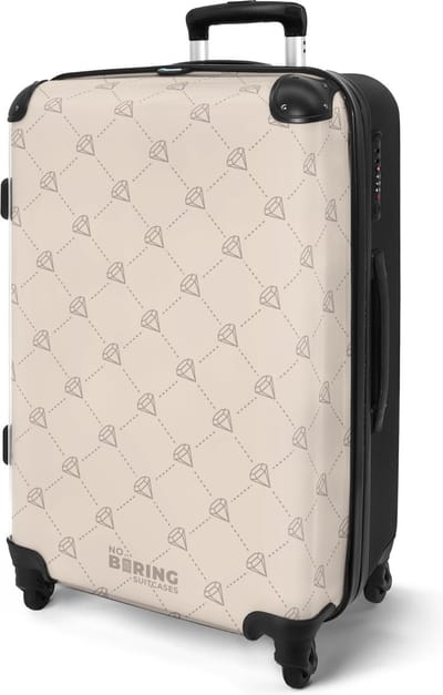NoBoringSuitcases.com® - Koffer groot - Rolkoffer lichtgewicht tiener - Beige met diamant patroon - Reiskoffer met 4 wielen - Grote trolley XL - 20 kg bagage - Valiezen middelgroot - Hardcase bagagekoffer - Suitcase large