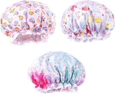 Set van 3 Kindershowercaps, Schattige Waterdichte Douchehoed, Verstelbare en Herbruikbare Douchecaps voor Jongens en Meisjes, Dolfijn, Eenhoorn, Beer Ontwerpen