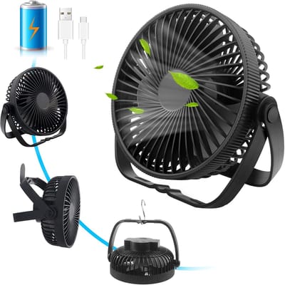 USB-tafelventilator – stille kleine bureauventilator met batterij, oplaadbare draagbare ventilator 360° verstelbaar – krachtige USB-ventilator voor slaapkamer, kamperen, kantoor.