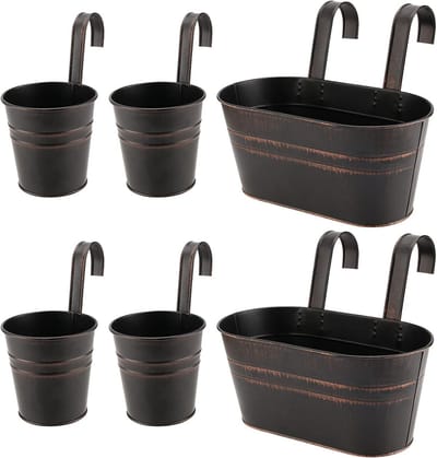 Dailygoods- Plantenpot Hangend - 6 Stuks - Metalen Wandplanter - Afneembaar - Met Afvoergat - Voor Binnen/Buiten - Rustieke Stijl - Bloempot