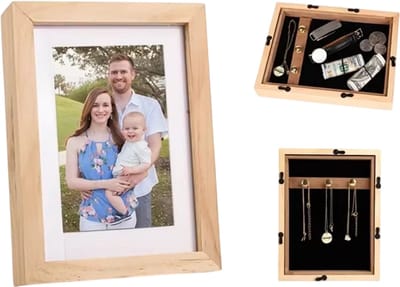 Verborgen Houten Fotolijst – Geheime Opbergdoos en Kluisje voor Geld, Sieraden, Sleutels en Waardevolle Objecten - Beige