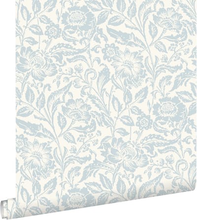 ESTAhome behang vintage bloemen lichtblauw en wit - 50 x 900 cm - 132114
