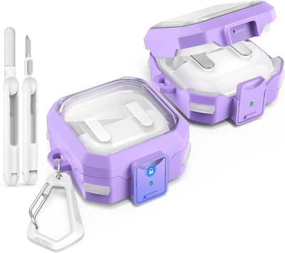 Duurzame en Schokbestendige Beschermhoes voor Samsung Galaxy Buds 4 Pro en Galaxy Buds 4 met Schoonmaakpen en Haak, Transparant Paars, Volledige Bescherming voor Dames en Heren