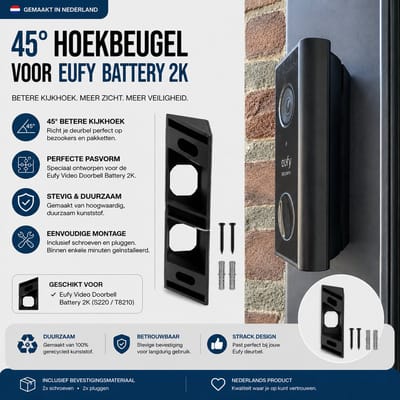 45° Hoekbeugel voor Eufy Video Doorbell 2K Battery - Batterij versie (S220 / T8210) – Wig Montagebeugel – Inclusief Bevestigingsmateriaal – Zwart