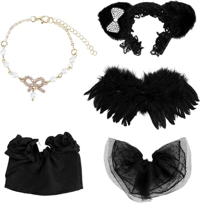 Poppenkledingset met Zwarte Outfits, Accessoires voor Meisjesspeelgoed - Set van 5 stuks