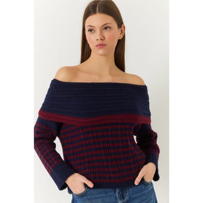 Gestreepte Strapless Brei Sweater