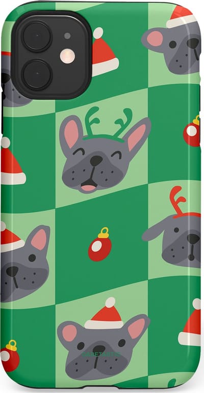 Casetastic hoesje geschikt voor Apple iPhone 11 - Dubbellaagse bescherming - Schattige Kersthondjes - Fashion Case - Groen Grijs