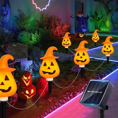 SnelShoppen - 6 Stuks Solar Pumpkin Fairy Lights - Halloween Tuin Decoratie - Buiten Verlichting - Creatieve Pompoen Lantaarns voor Allerzielen Dag -