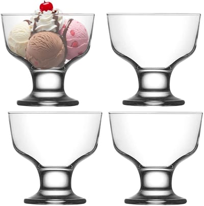 LAV IJcoupes/ijs/dessert serveer schaaltjes - op voet - set 4x stuks - glas - 285 ml - 10 x 10 cm