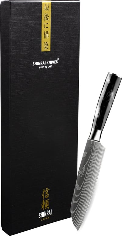 Shinrai Knives - Santokumes 13 cm - Koksmes - Damascus Mes - Damascus Print Onyx Epoxy - Met Luxe Geschenkdoos - Keukenmes - Japans Koksmes