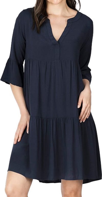DENIMFY Dames Jurk DFFrida regular fit Blauw S/M V Hals Volwassenen Zomerjurk