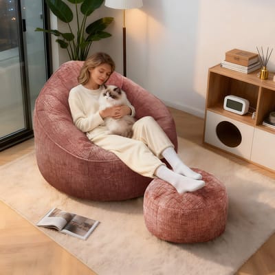 Hiaonyx Zitzak sofa comfortabel zitmeubel voor woonkamer en slaapkamer - met voetenbank - Roze