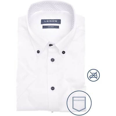 Ledûb Overhemd Plain Color Cotton Non-Iron Short Sleeve Button-Down Wit / male