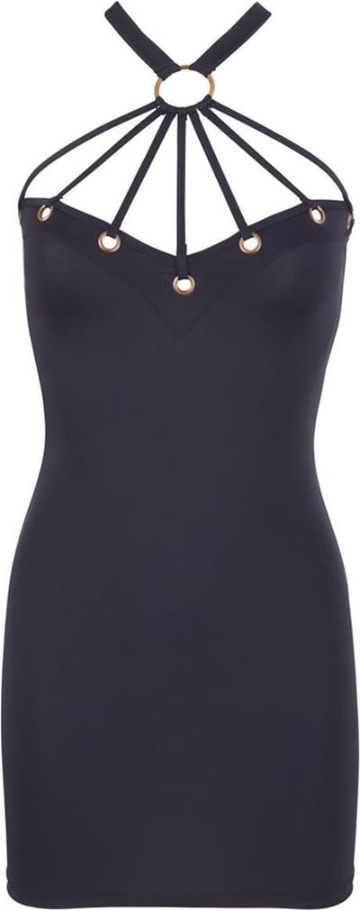 Cottelli Collection – Seductieve Mini Jurk met Halter Kraag en Versierde Decolleté Uitdagend en Klassiek – Maat S – Zwart